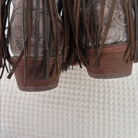 WOMENS J.B. Dillon leather fringe brown cowboy boots SZ 9 - Picture 6 of 8